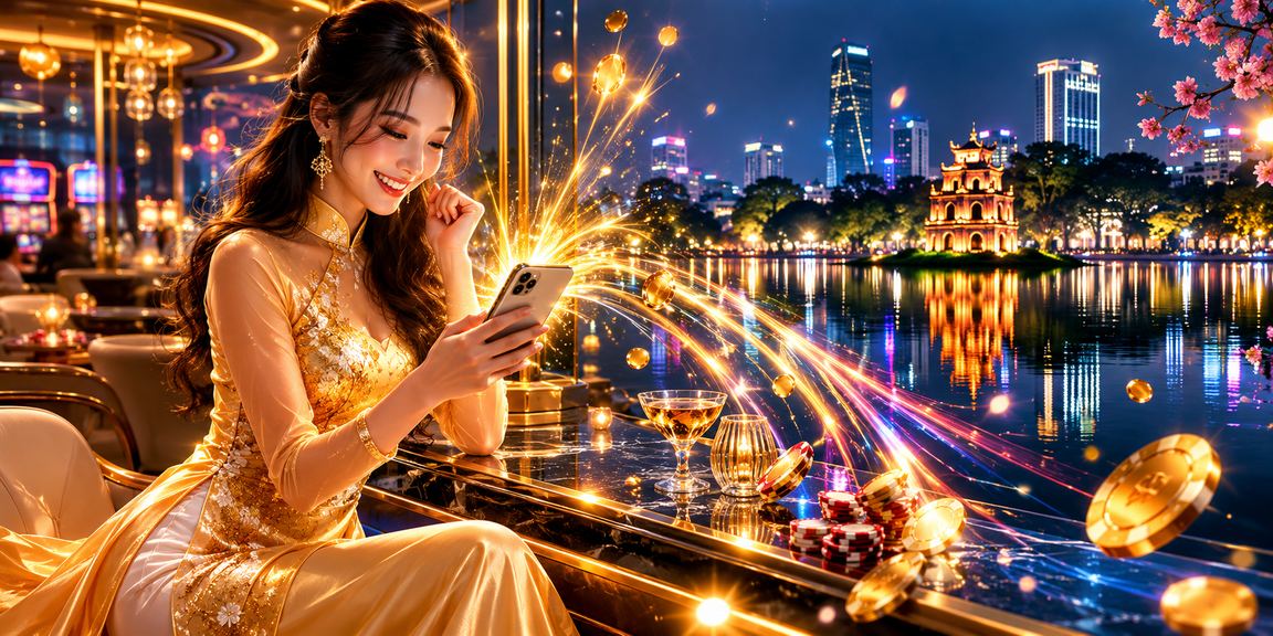 Người dùng đăng nhập casino trên điện thoại tại Hà Nội với trang phục áo dài