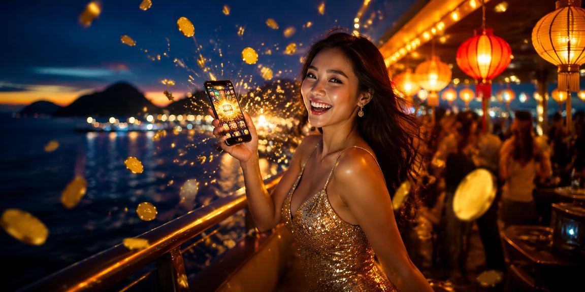 Người chơi trải nghiệm Slot game dưới ánh đèn lồng Hội An về đêm